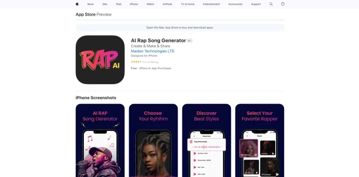 Screenshot of AI Rap Song Generator website