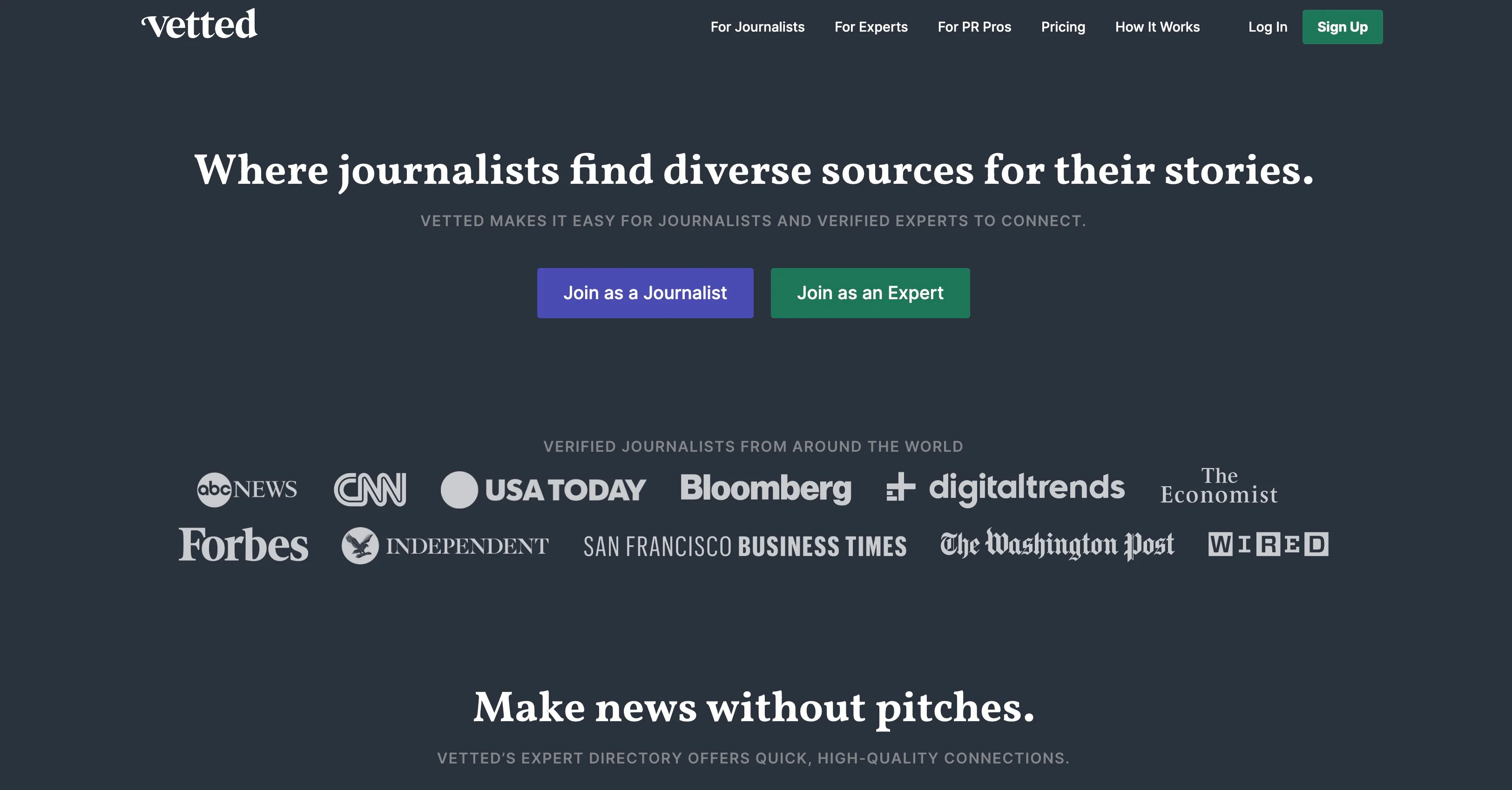Screenshot of Vetted website