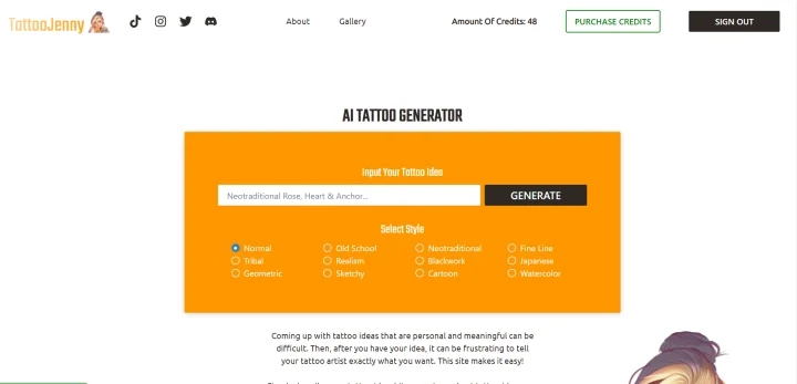 Screenshot of Tattoo Jenny website