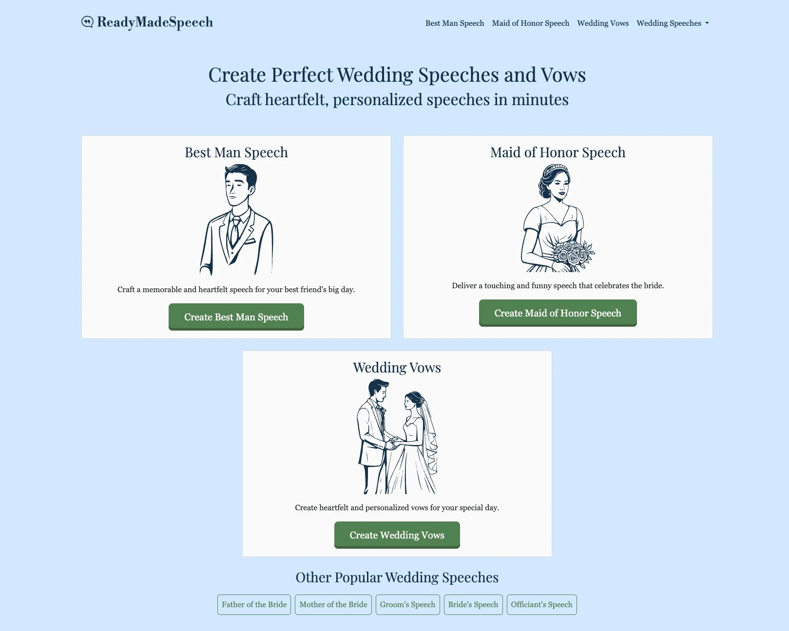 Screenshot of ReadyMadeSpeech website