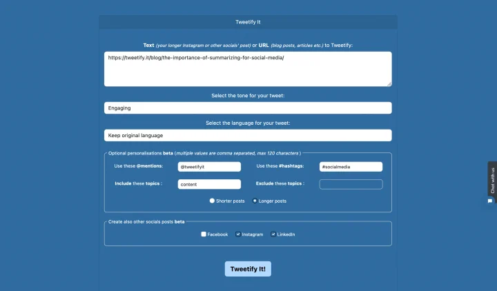 Screenshot of Tweetify It website