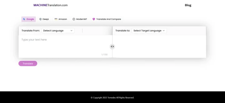 Screenshot of MachineTranslation website