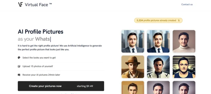 Screenshot of Virtual Face website