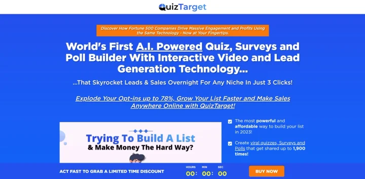 Screenshot of QuizTargetAI website