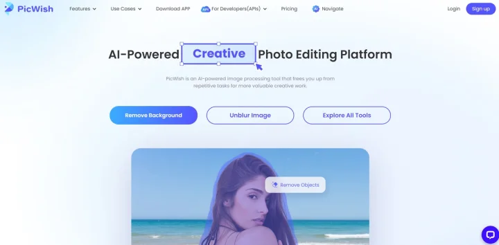 Screenshot of PicWish website