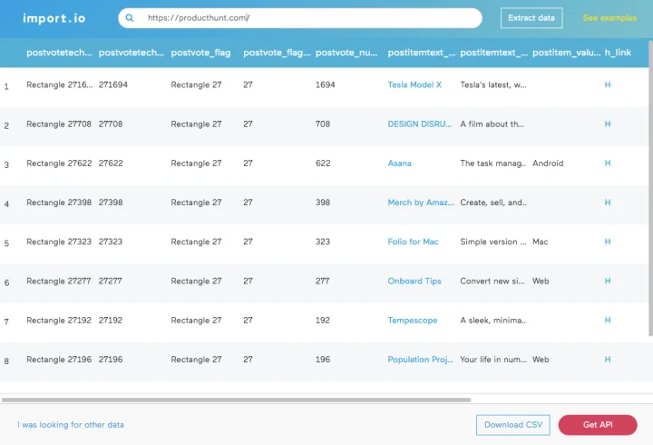 Screenshot of Import.io website