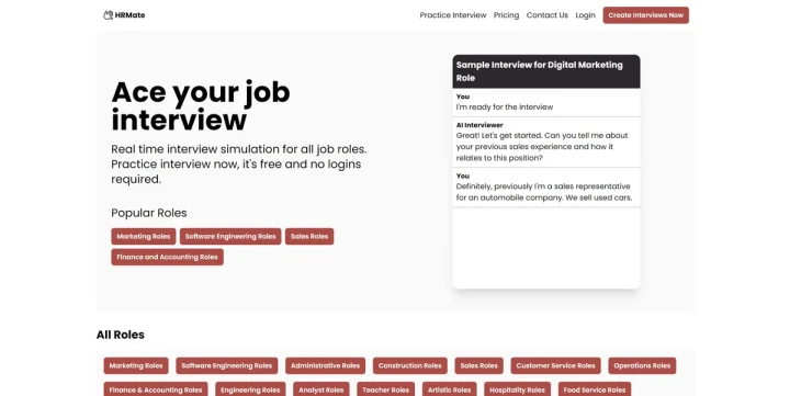 Screenshot of Practice Interview website