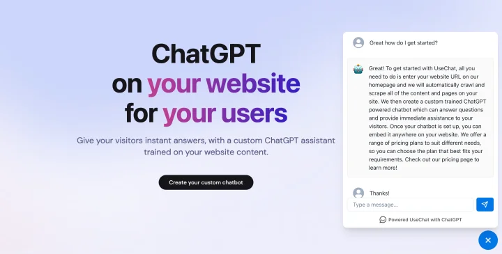 Screenshot of UseChat website