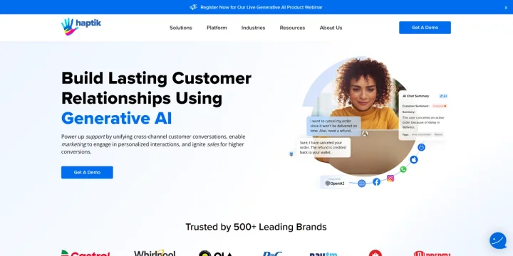 Screenshot of Haptik website