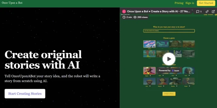 Screenshot of Once Upon A Bot website
