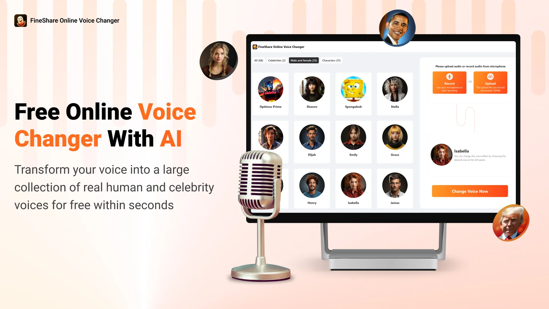 Screenshot of FineShare Online Voice Changer website
