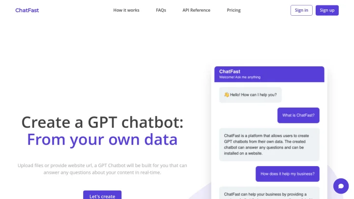 Screenshot of chatfast.io website