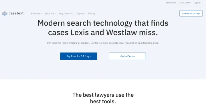 Screenshot of Casetext website