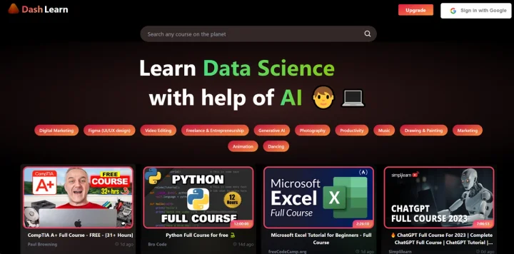 Screenshot of YTClass website