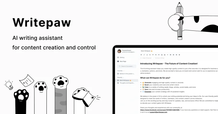 Screenshot of Writepaw.com website