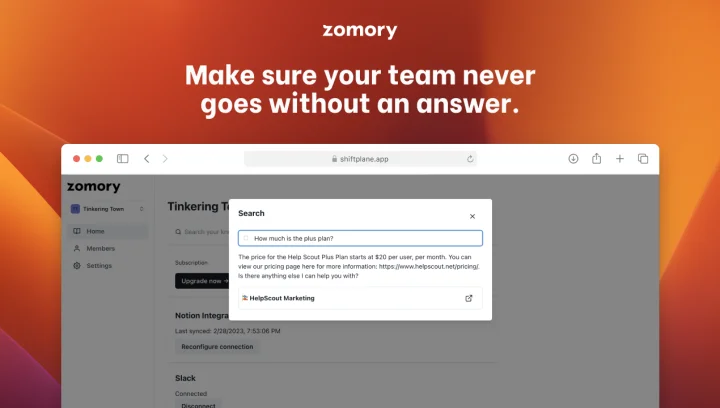 Screenshot of Zomory website