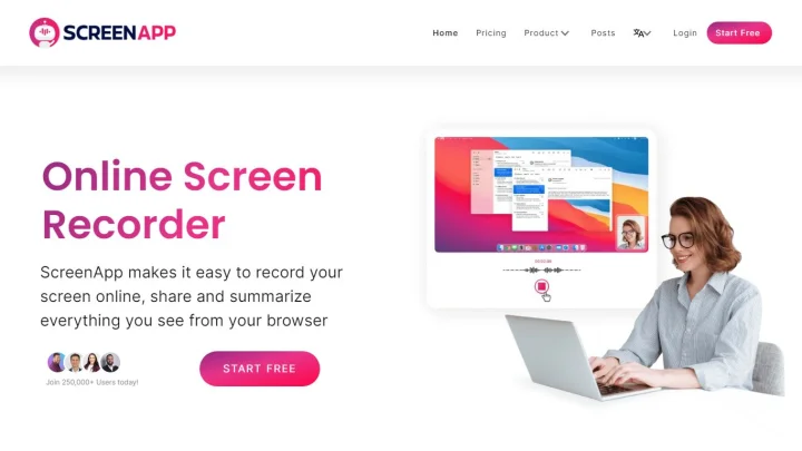 Screenshot of ScreenApp website