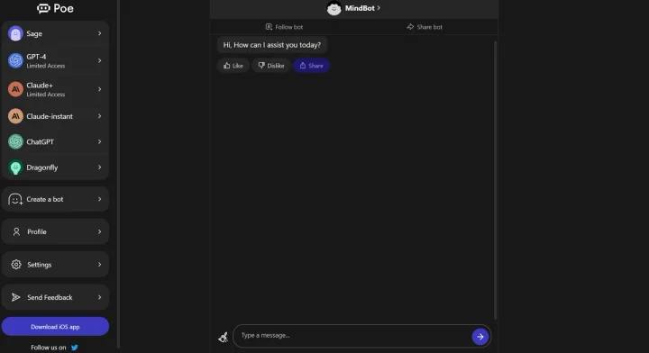 Screenshot of MindBot website