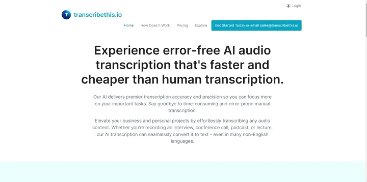 Screenshot of Transcribethis.io website