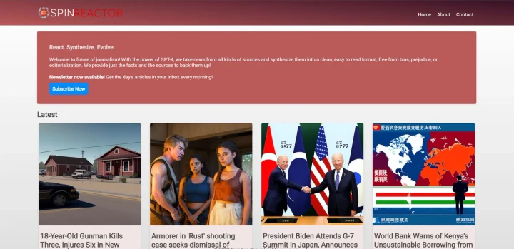 Screenshot of SpinReactor website