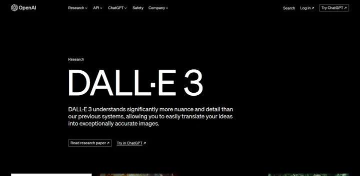 Screenshot of DALL-E 3 website