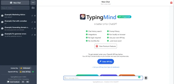 Screenshot of TypingMind website