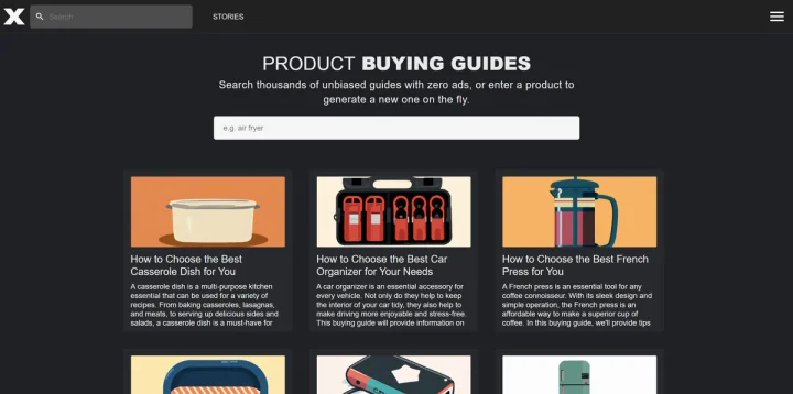 Screenshot of Product Buying Guides website