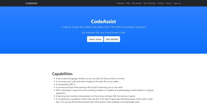 Screenshot of Code Assist website