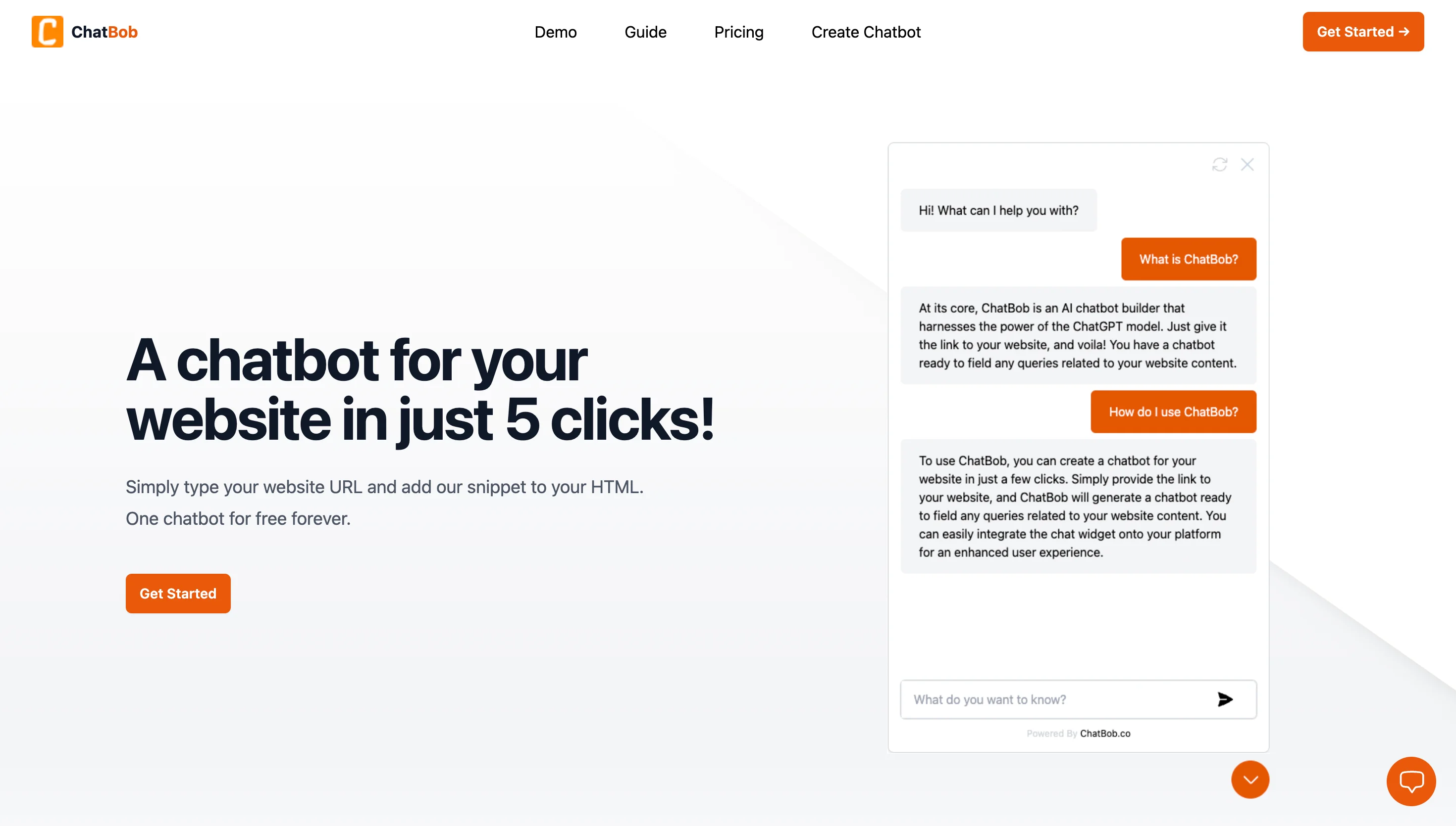 Screenshot of ChatBob website