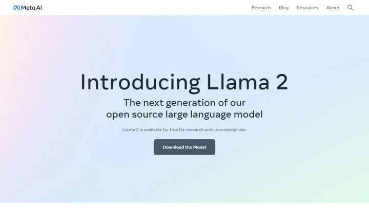 Screenshot of Llama 2 website