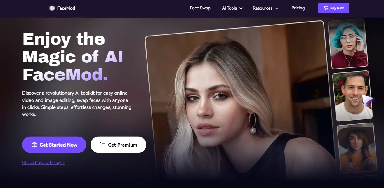 Screenshot of FaceMod website