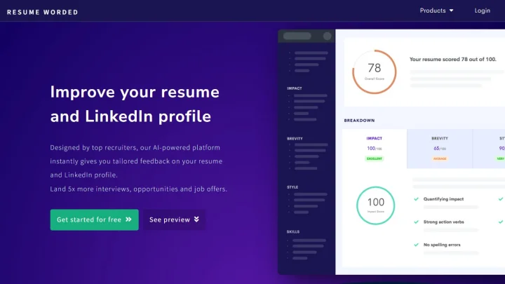 Screenshot of Resume Worded website