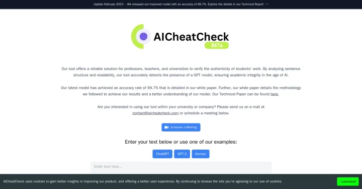 Screenshot of AICheatCheck website