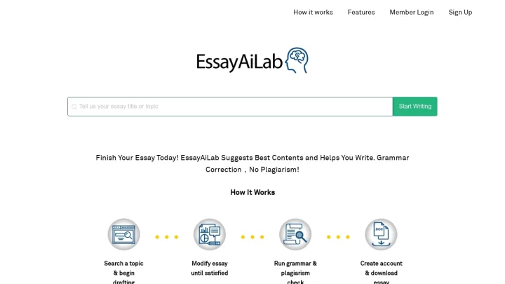 Screenshot of EssayAiLab website