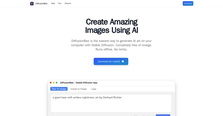 Screenshot of DiffusionBee website