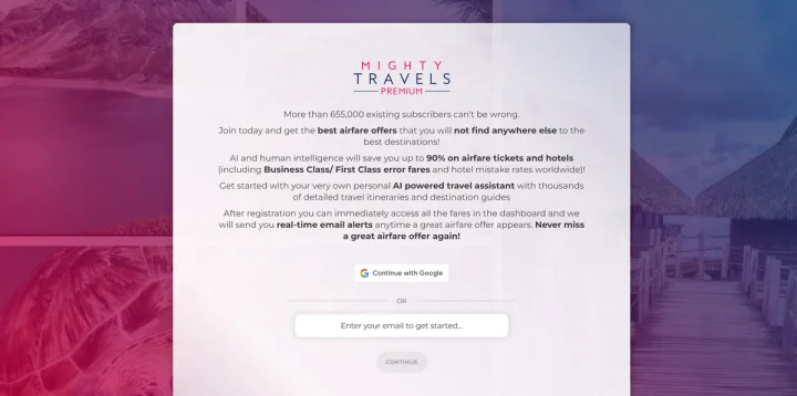 Screenshot of Mighty Travels website
