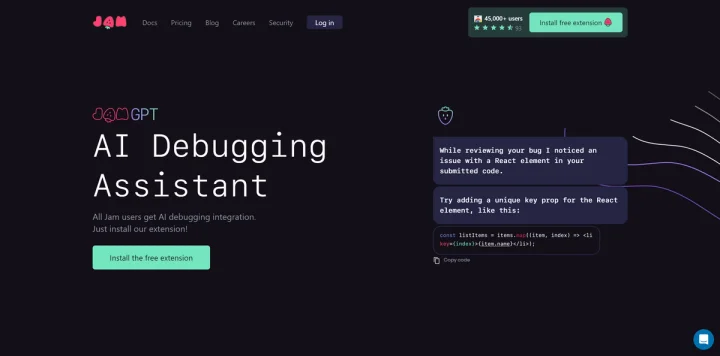 Screenshot of Jam website