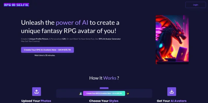 Screenshot of RPG AI Selfie Generator website