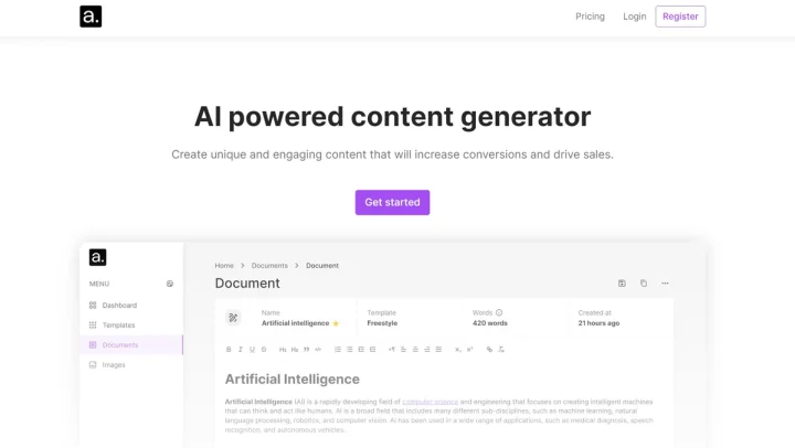 Screenshot of Avanya Content website