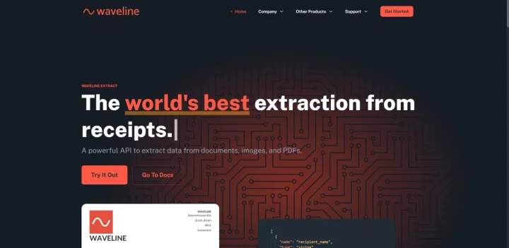 Screenshot of Waveline Extract website