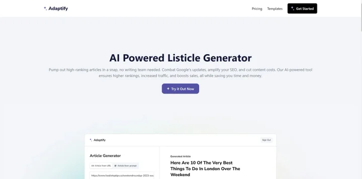 Screenshot of Adaptify Listicle Writer website