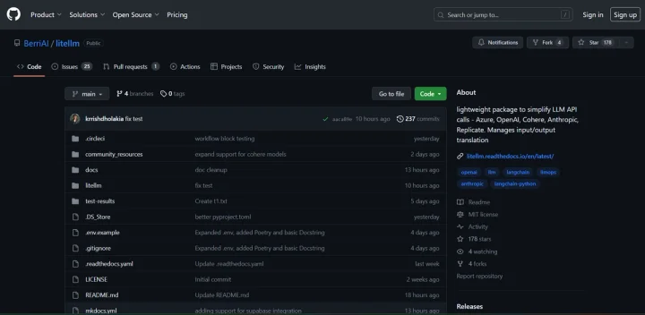 Screenshot of BerriAI-litellm website