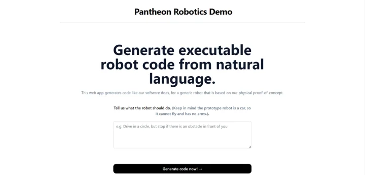 Screenshot of Pantheon Robotics website