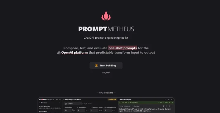 Screenshot of Promptmetheus website