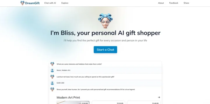 Screenshot of DreamGift website
