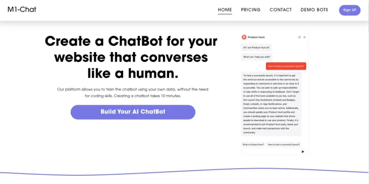 Screenshot of M1 Chat website