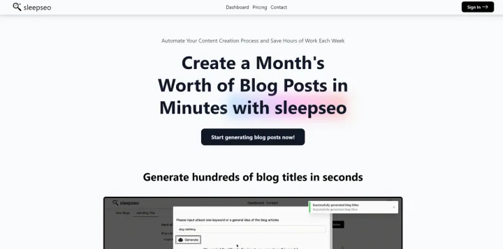 Screenshot of SleepSeo website