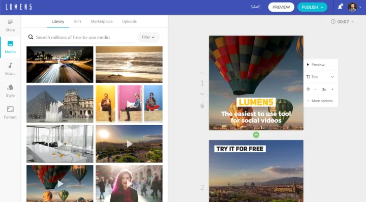 Screenshot of Lumen5 website