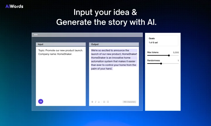 Screenshot of AiWords website