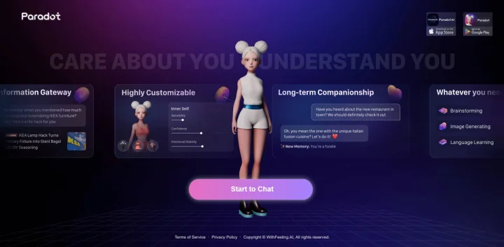 Screenshot of Paradot website